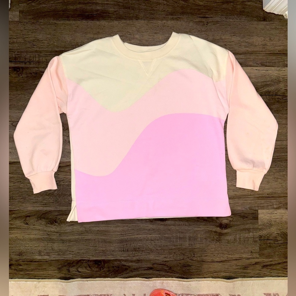 Old Navy Girl's Blue and Ivory Color Block Swirl Crew Neck Sweatshirt, XL - Picture 7 of 7
